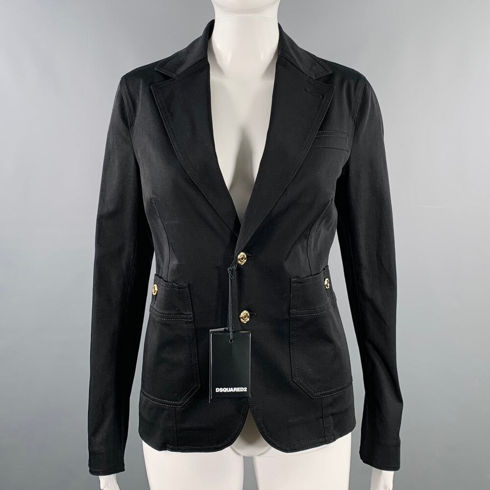 DSQUARED2 Size 8 Black Cotton Blend Single Breasted Jacket